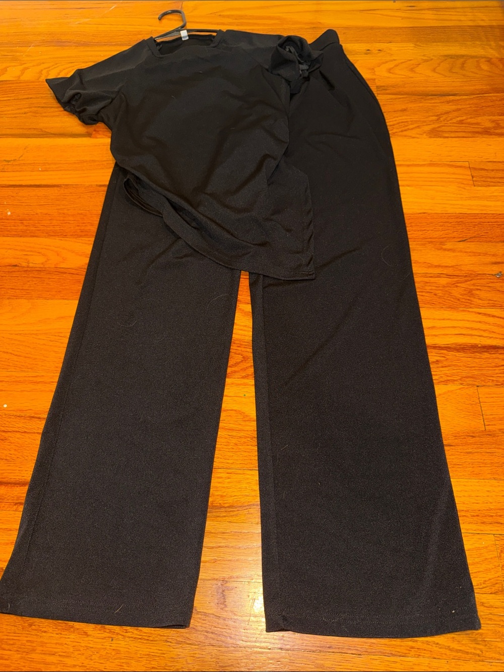 Effortless Black Wide-Leg 2 piece set with Asymmetrical Wrap Front